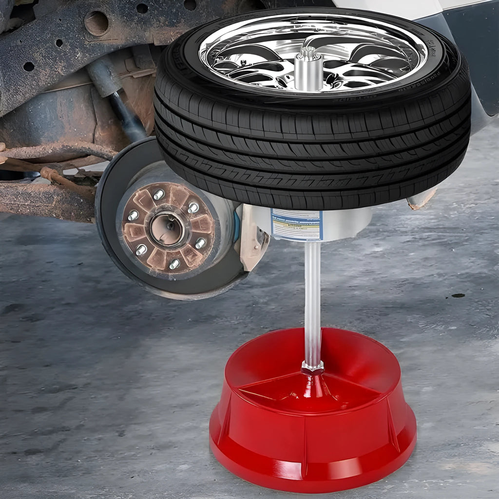 Portable hub wheel balancer with aluminium head and bull's eye level on enamel base