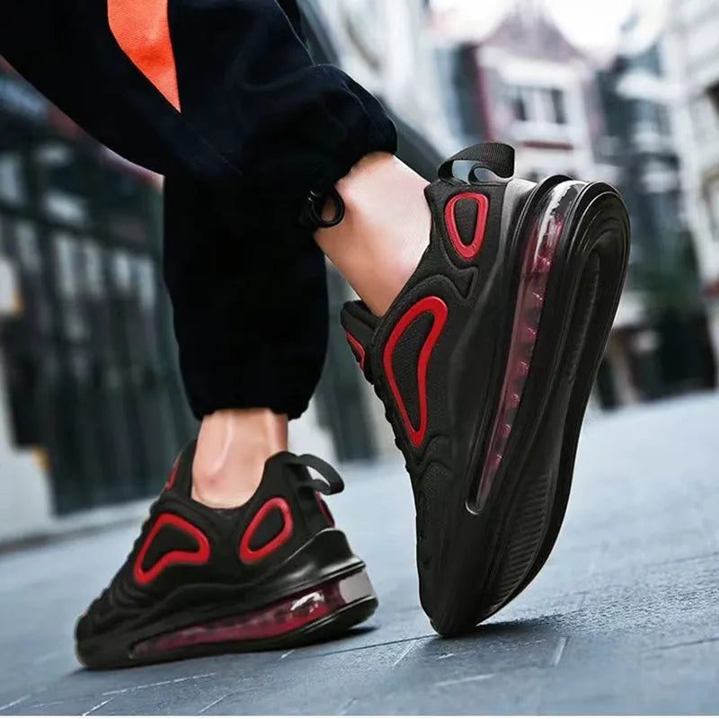 Men's black lace-up sneakers with air cushion sole and artificial PU upper