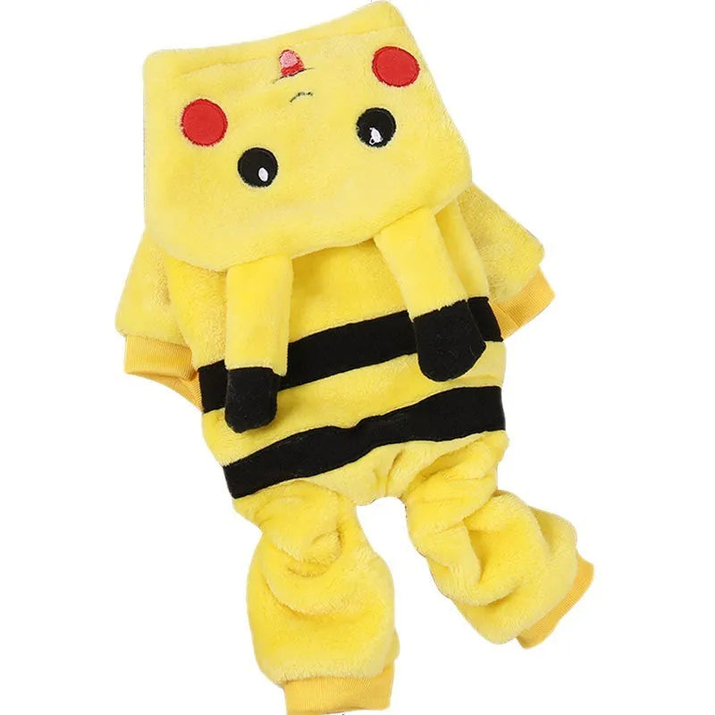 Fleece cat coat with hoodie in cartoon design for winter wear