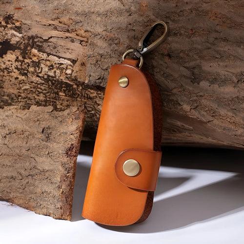 Handmade genuine leather car key case in short length design