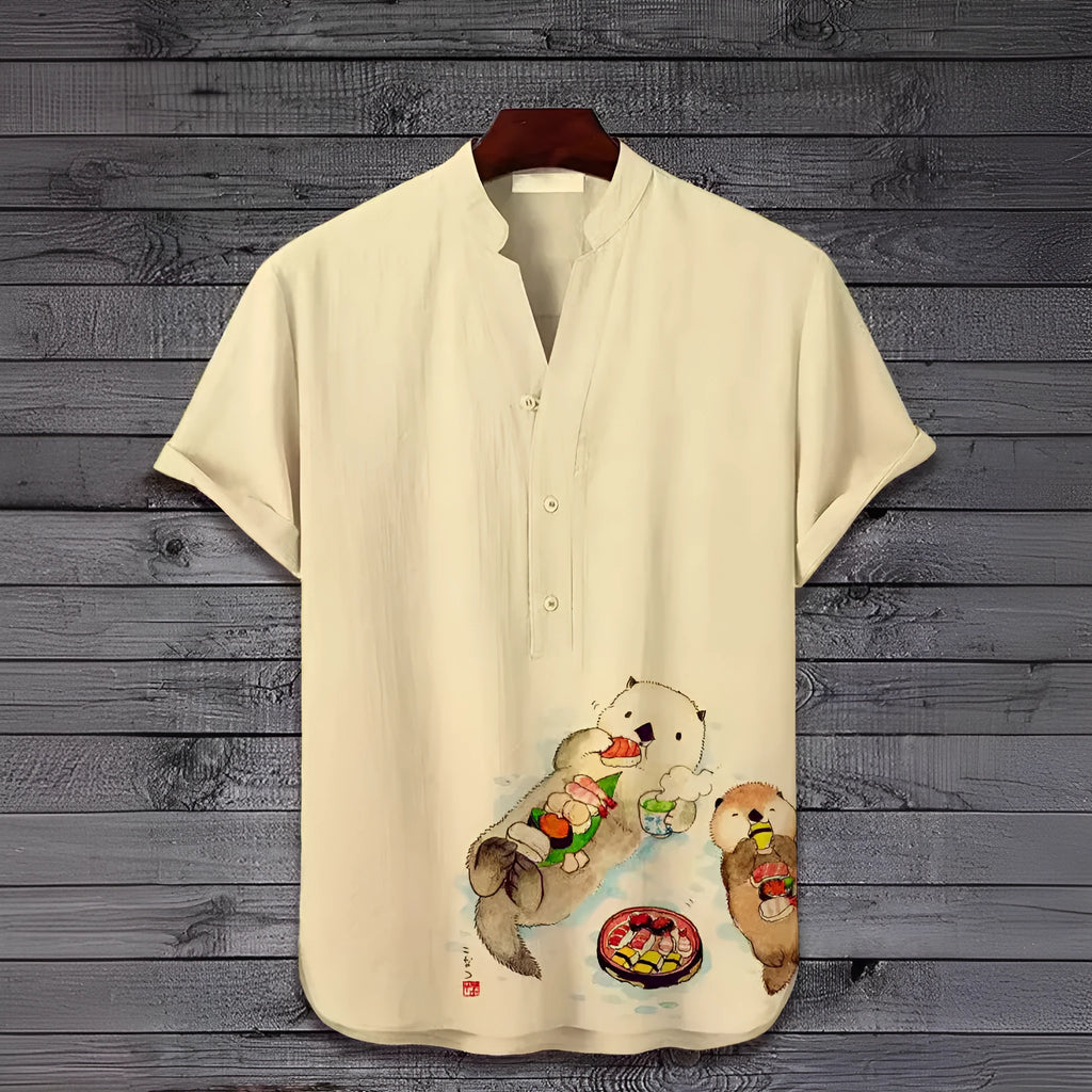 Short sleeve grey t-shirt featuring a colourful 3D digital tiger graphic print on the front.