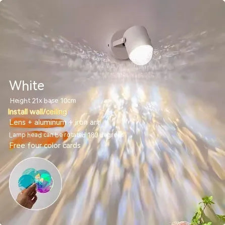 Dynamic Water Ripple Ambience Table Lamp with metal holder showing light projection effects