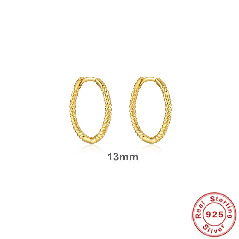 Sterling silver twisted ring earrings in geometric round design with gold or platinum finish