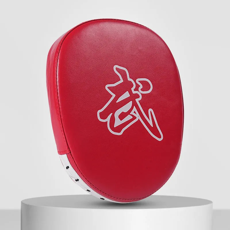 Curved PU boxing target punch mitt with red edge and black surface for Sanda and Muay Thai training