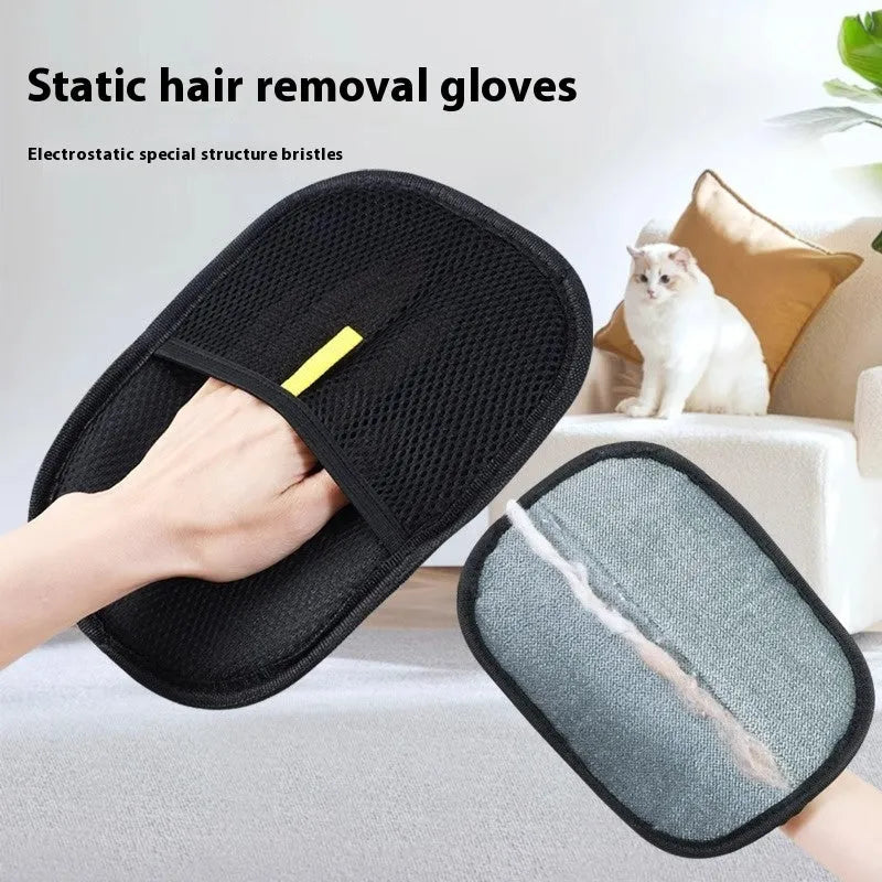 Black pet hair remover glove with silicone bristles for deshedding dogs and cats