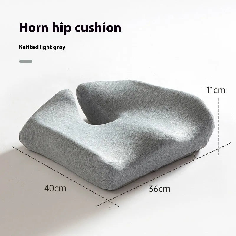 Memory foam office chair cushion measuring 36x40x11cm in dark grey colour with mesh backing