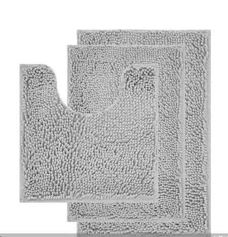 Chenille three-piece toilet mat set with U-shaped toilet seat cover in green colour options