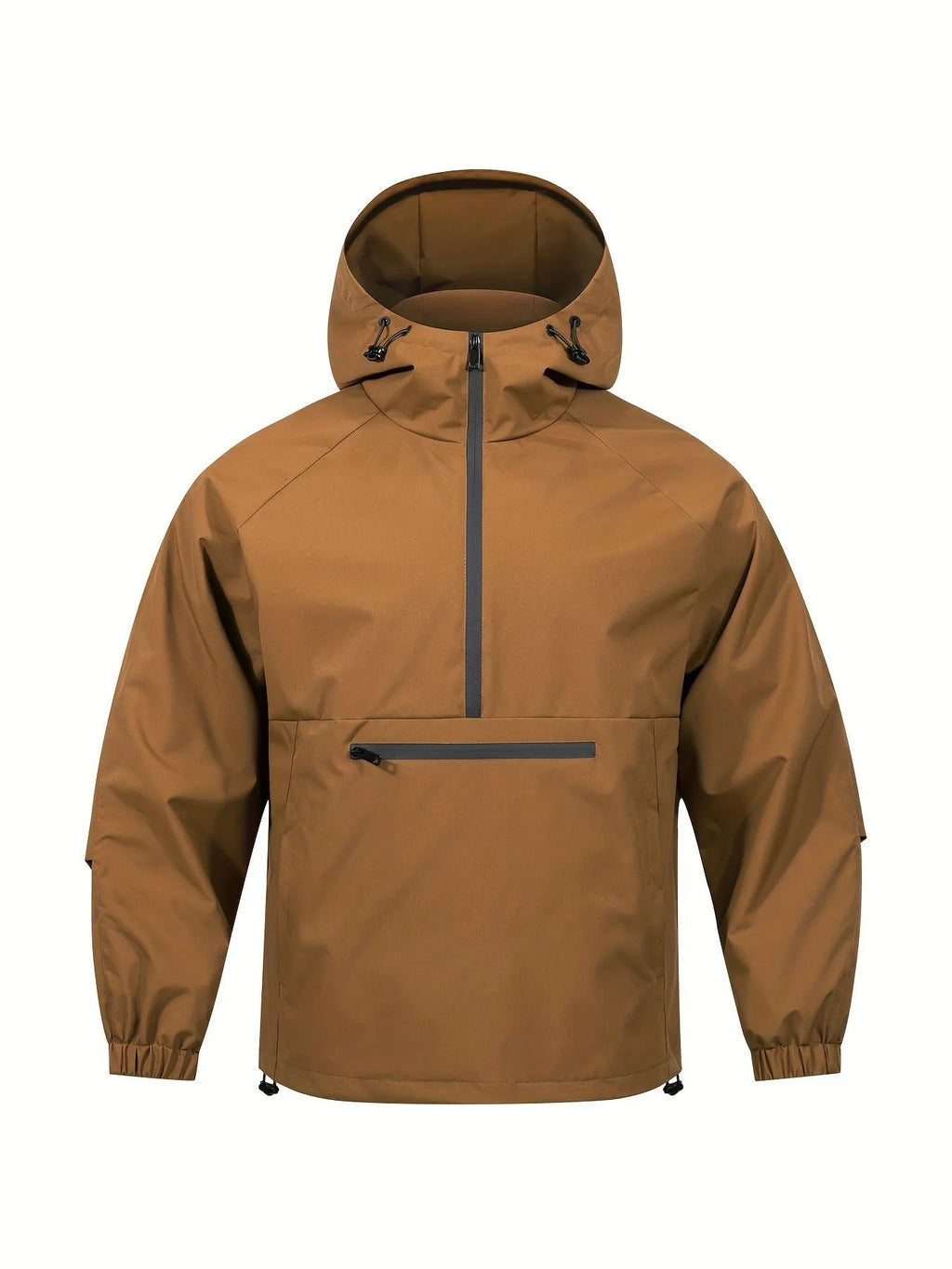 Men's Korean-style corduroy half-zip hooded sweater jacket in light grey colour