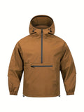 Men's Korean-style corduroy half-zip hooded sweater jacket in light grey colour