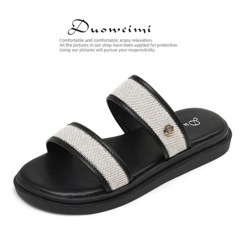 Women's brown vintage soft bottom flip-flops with artificial PU upper