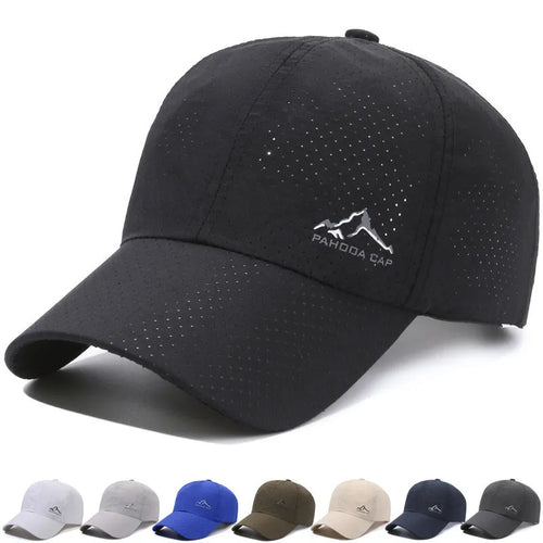 Adjustable baseball cap in polyester fabric on a solid colour background, showing dome crown and strap.