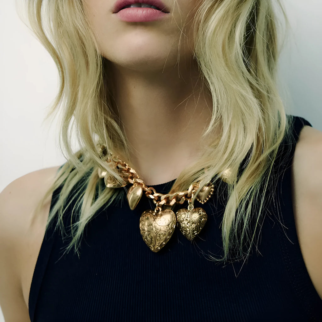 Carved heart pendant necklace with adjustable chain in gold and white K colour options