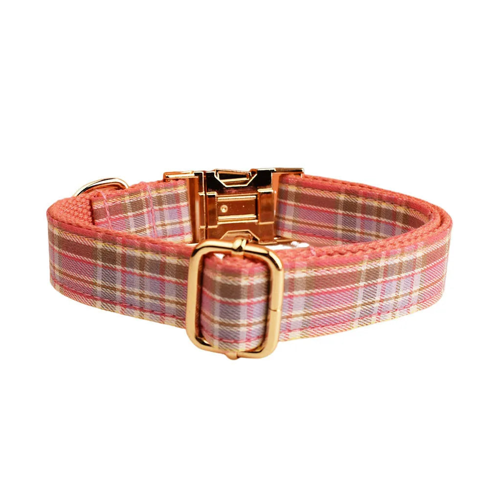 Plaid cloth pet collar traction rope set with dog leash, bow, and dog vest for small dogs