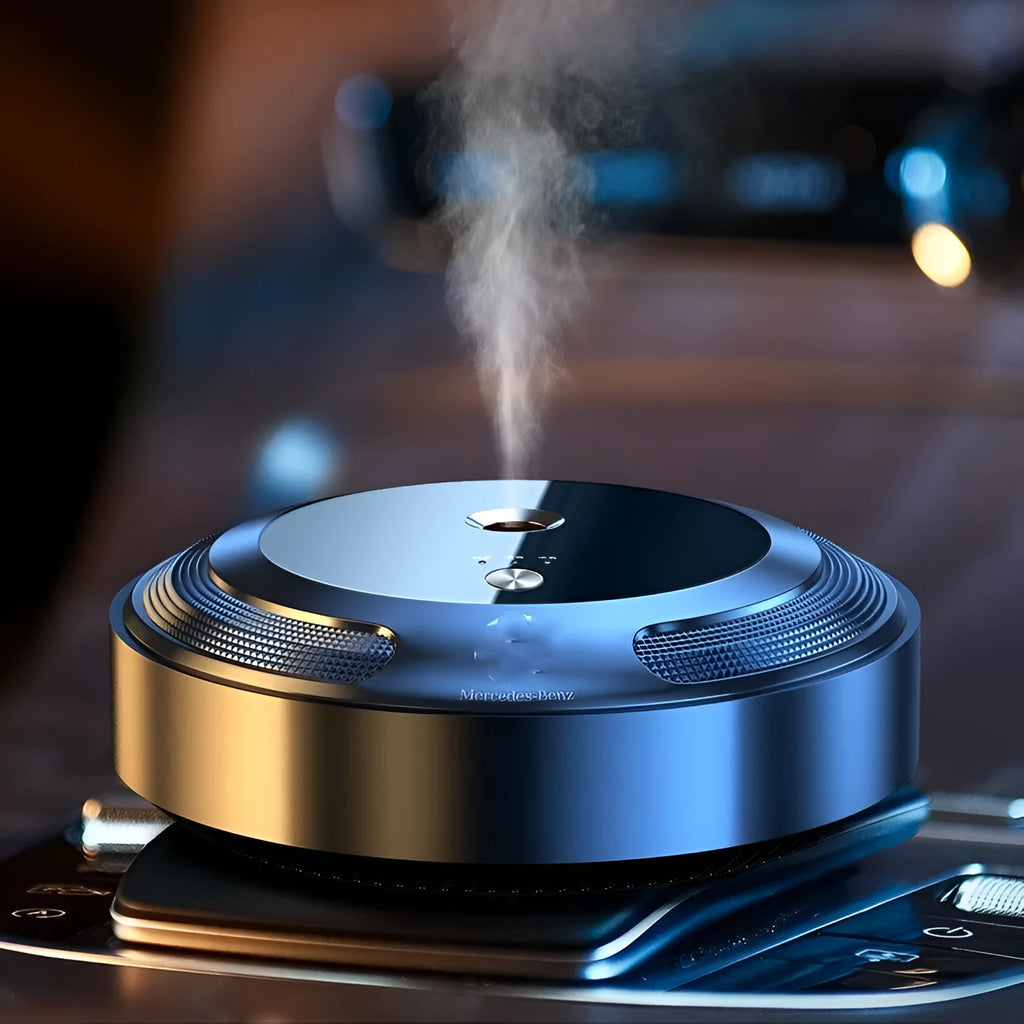 Compact car air freshener diffuser with automatic spray function and zinc alloy shell