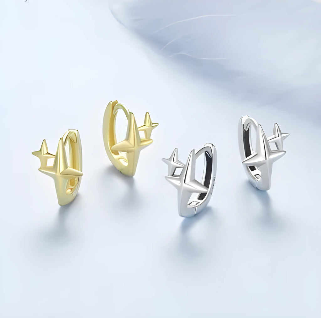 Minimalist star design clip earrings in antique-finished sterling silver