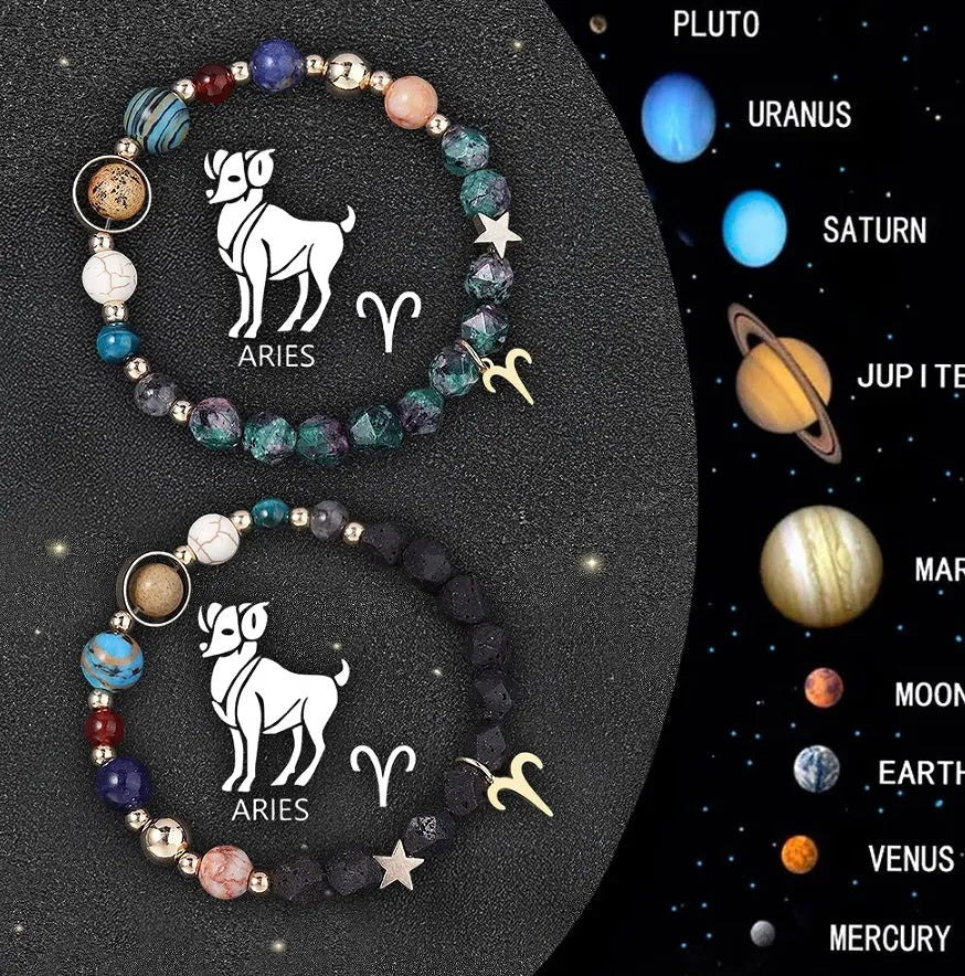 Two natural stone beaded zodiac bracelets showing different style options