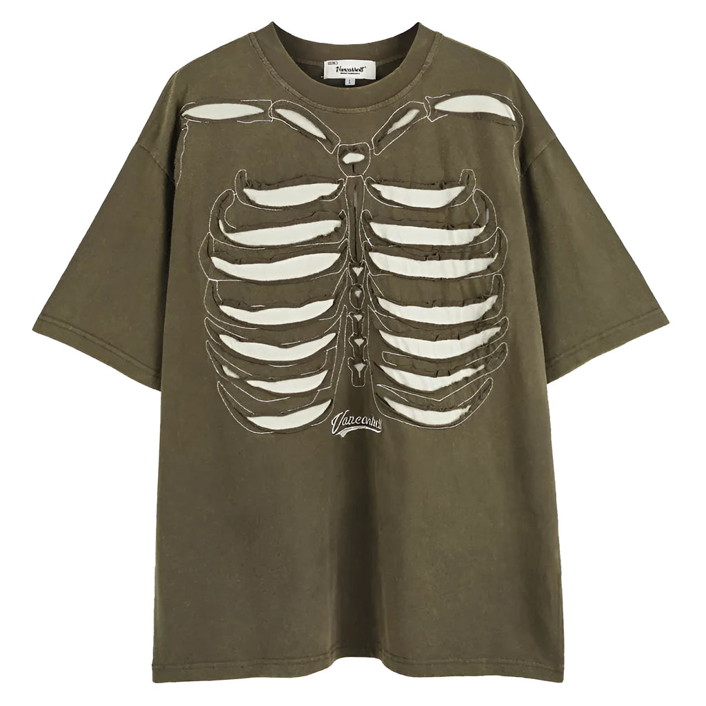 Skull print loose fit cotton T-shirt on hanger, black and brown options
