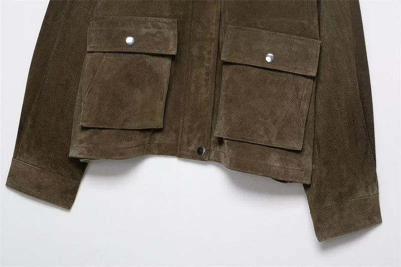 Women's casual PU fabric jacket in regular fit with Japanese Korean styling