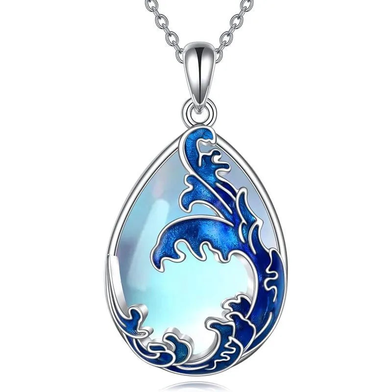 Moonstone blue HAILANG pendant women's necklace with love heart design on alloy chain