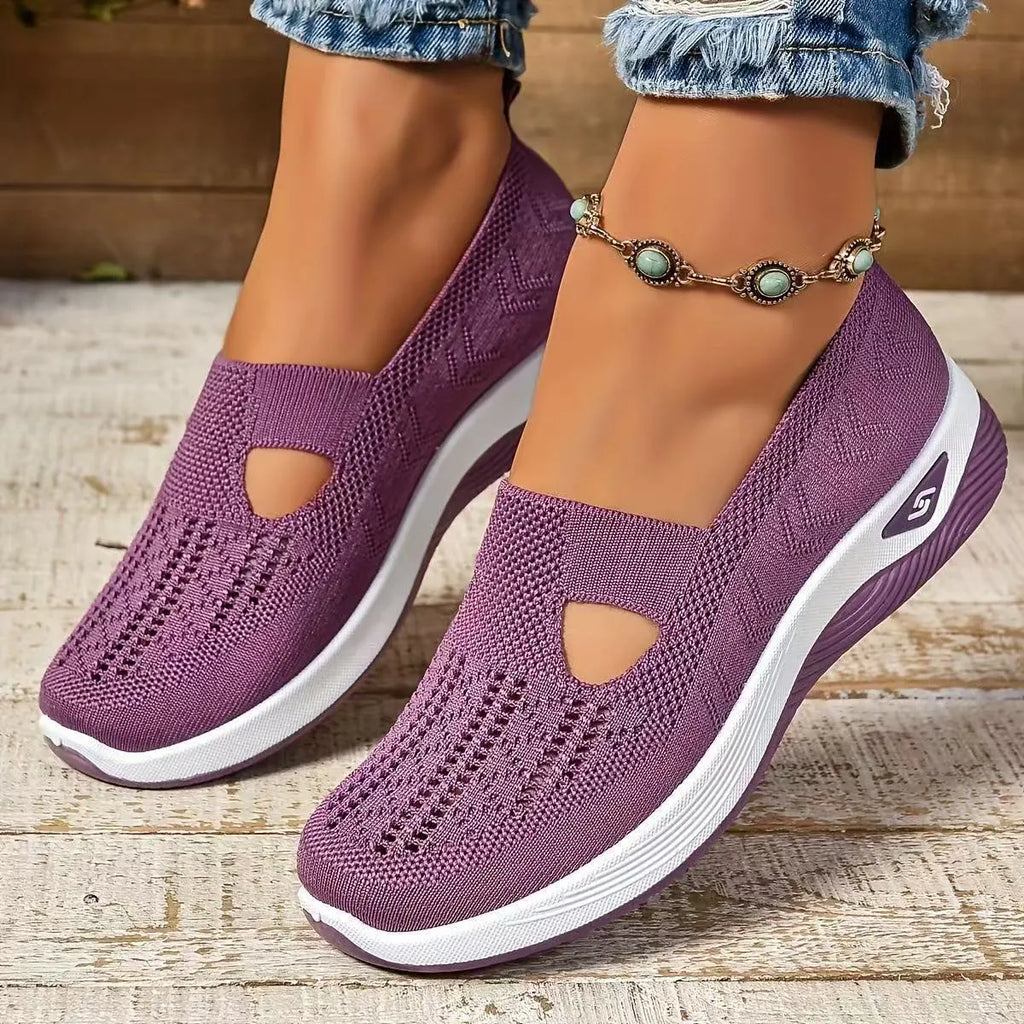 Casual mesh T-strap flat shoes with soft PVC sole in multiple colours on a white background.
