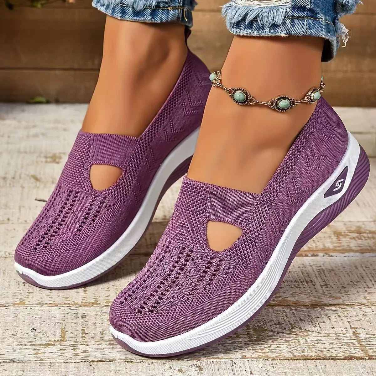 Casual mesh T-strap flat shoes with soft PVC sole in multiple colours on a white background.