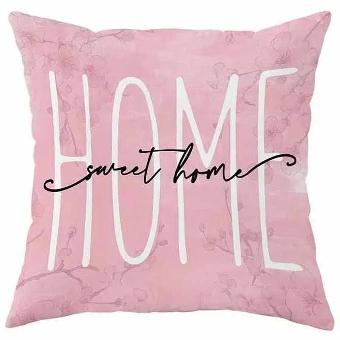 Square short velvet cushion cover with spring cherry blossom pattern, 45cm size.