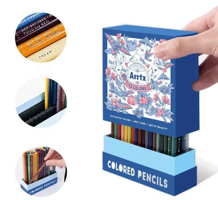Boxed set of soft core colour pencils with basswood penholders in 72 or 126 colour options for art students