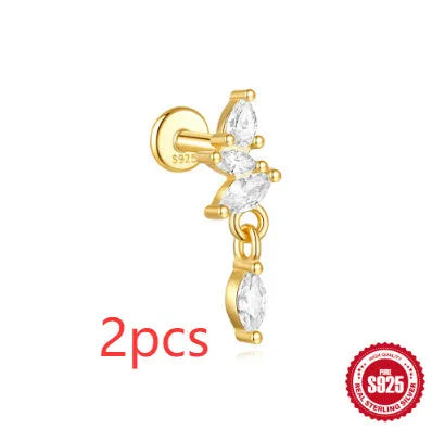 S925 sterling silver geometric earrings with moon and embedded star design in gold colour