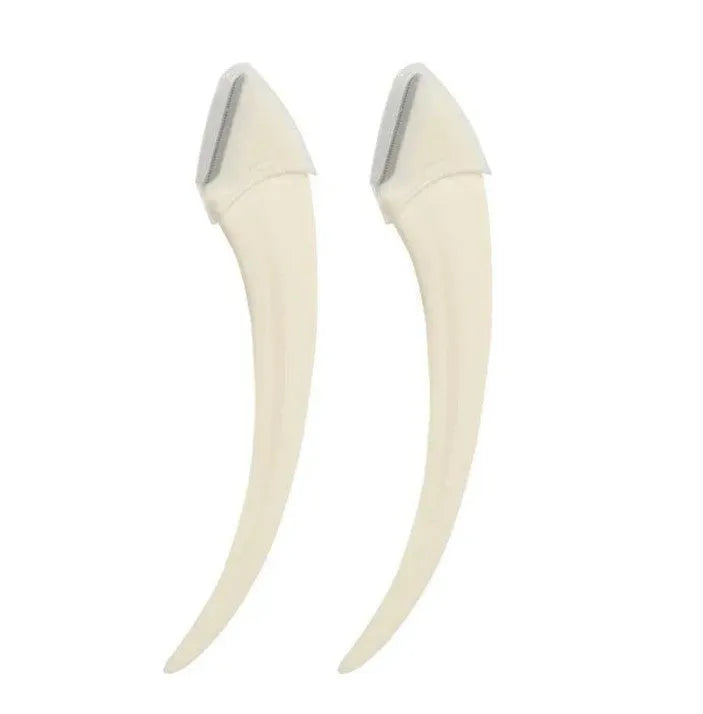 Curved moon eyebrow trimming knife set with comb in stainless steel and plastic