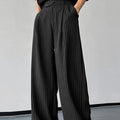 Men's black vertical striped pleated casual trousers with high elasticity fabric