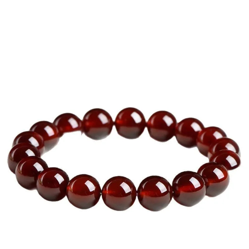 Natural orange red garnet crystal ball bracelet with retro Ruyi design and unisex styling