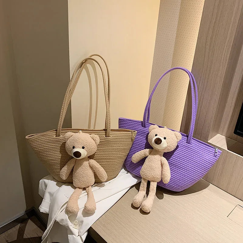 Cotton linen woven dumpling shaped bag with double straps and three-dimensional pocket in multiple colour options