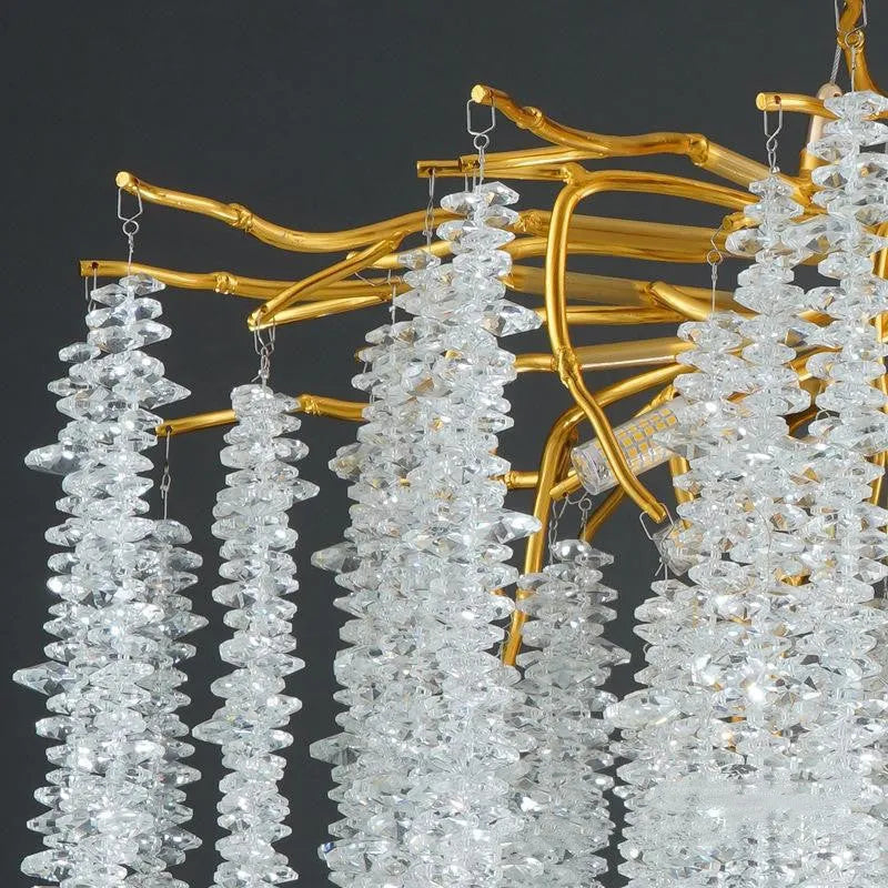 Adjustable height crystal LED chandelier in a choice of round or long styles for villa living room