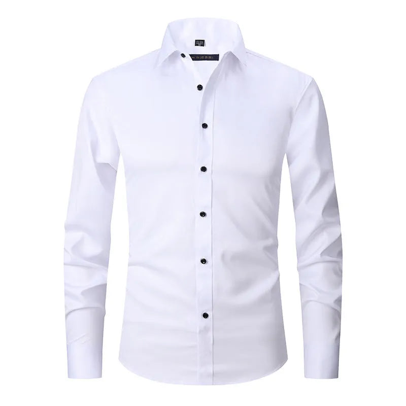 Men's stretch long sleeve work shirt in polyester available in multiple colours on a size chart