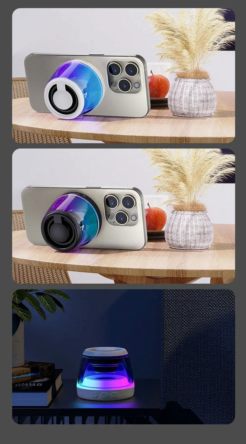 Compact portable wireless Bluetooth speaker with ambient lighting in black or white colour