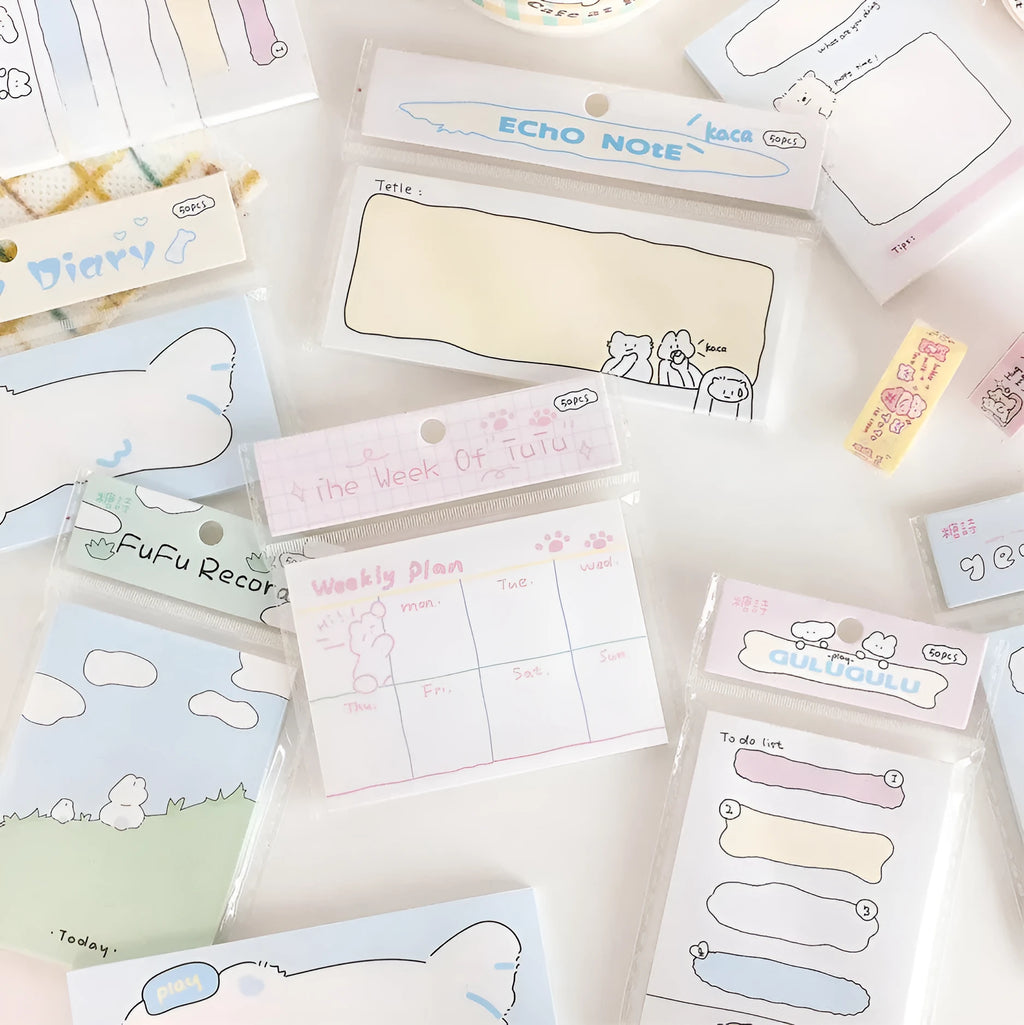 Cartoon animal character sticky note pads in six designs with three size options