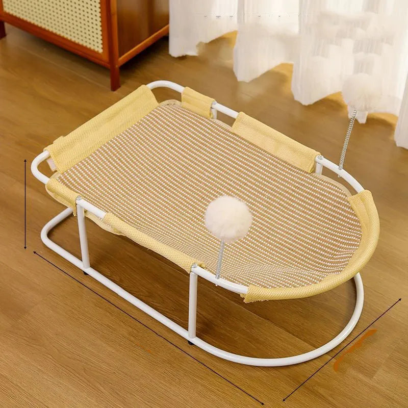 Large grey fabric cat kennel with breathable bracket design for indoor pet use
