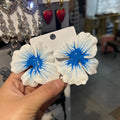 Pastoral style alloy flower stud earrings with oil-spot glaze finish in four colour variations