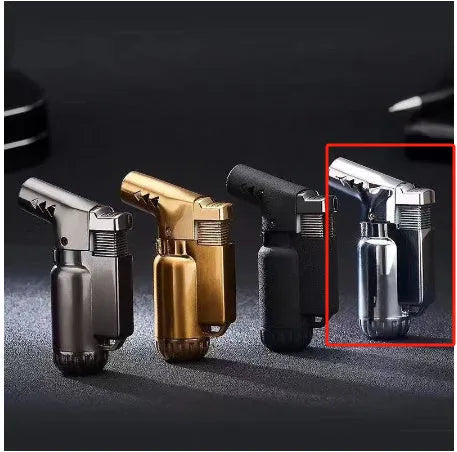Full metal windproof lighter with elbow straight punch design in metallic finish