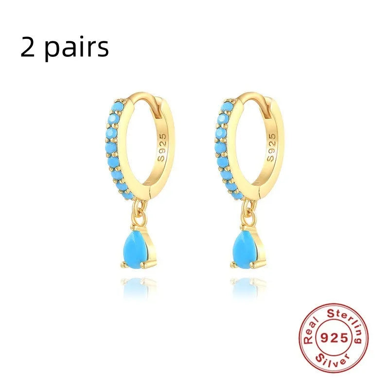 S925 sterling silver water drop earrings with geometric design and gemstone options
