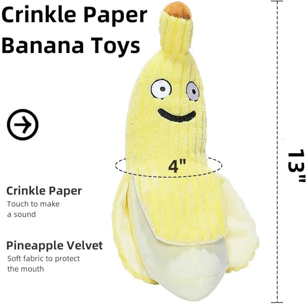 Yellow banana-shaped cat toy with plush fabric, measuring 33cm long