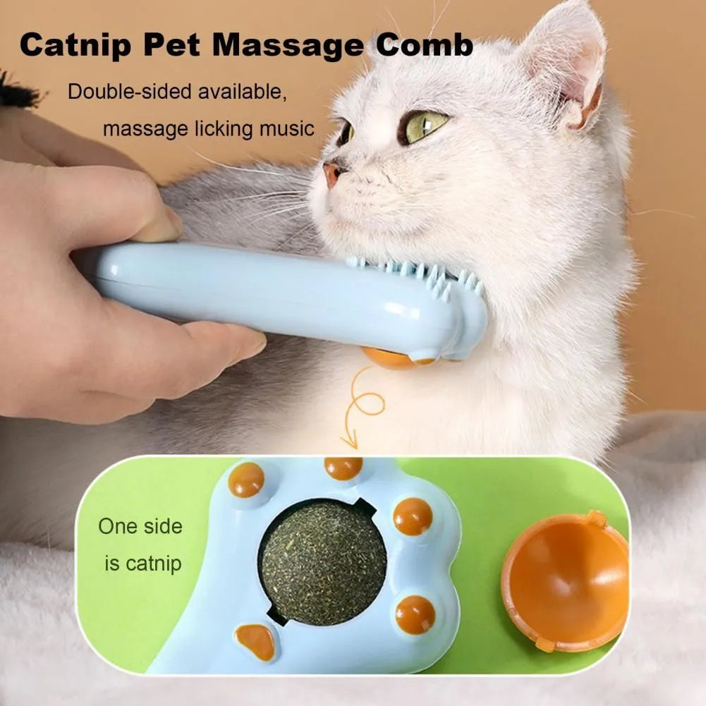 Dual-purpose cat massage comb and dental toy with cartoon design in ABS plastic measuring 13.5cm