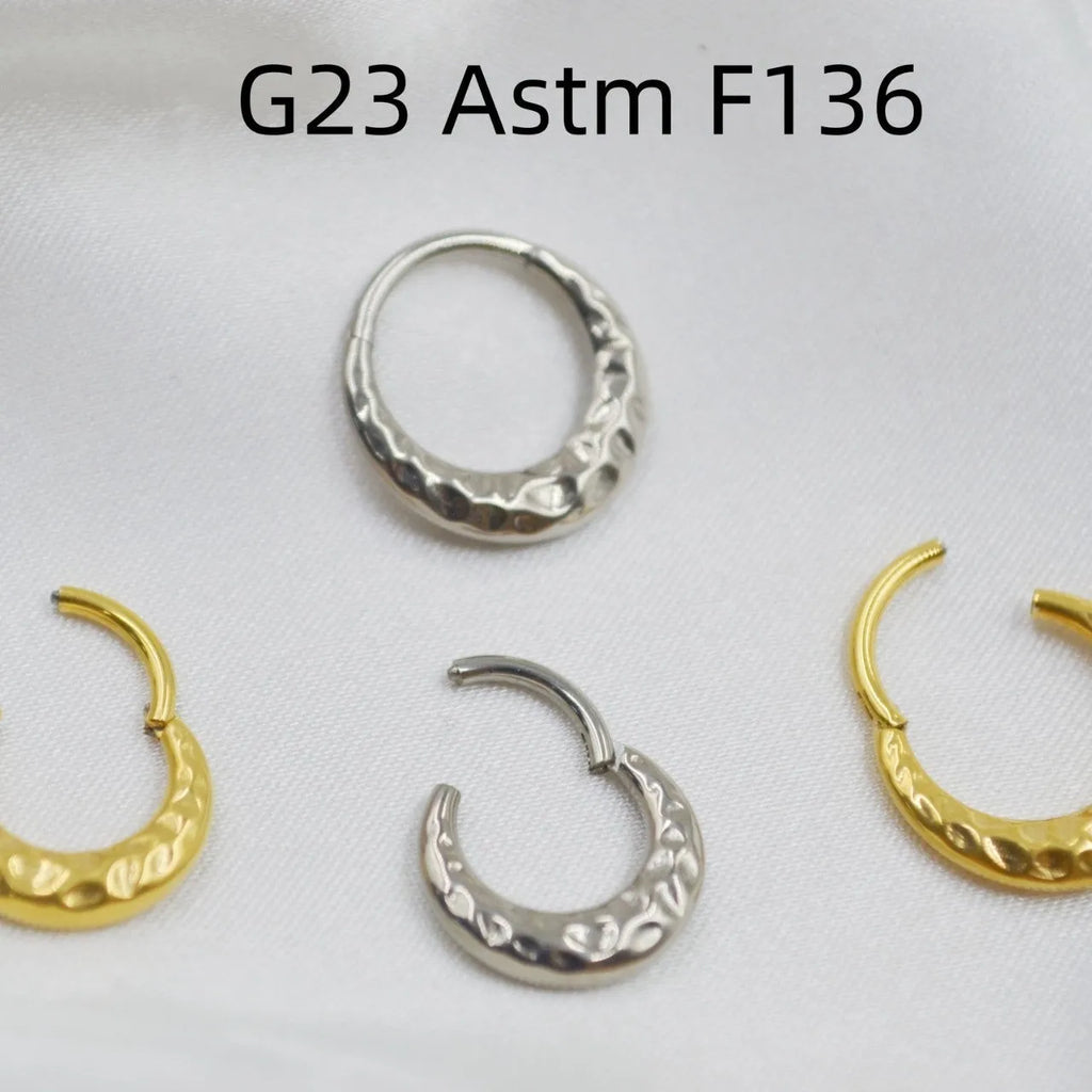 Titanium alloy ASTM F136 nose ring with concave-convex carving in gold or silver finish