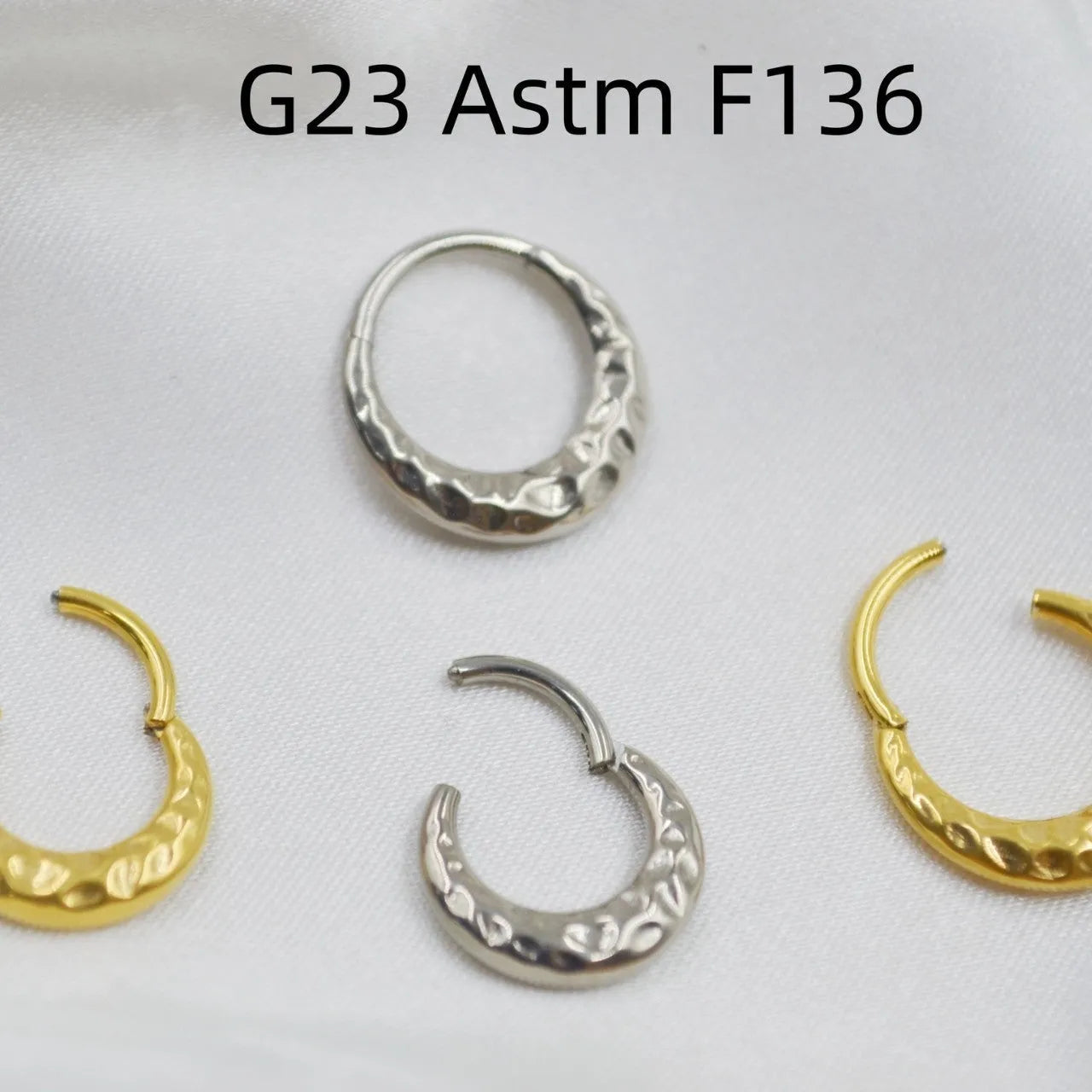 Titanium alloy ASTM F136 nose ring with concave-convex carving in gold or silver finish