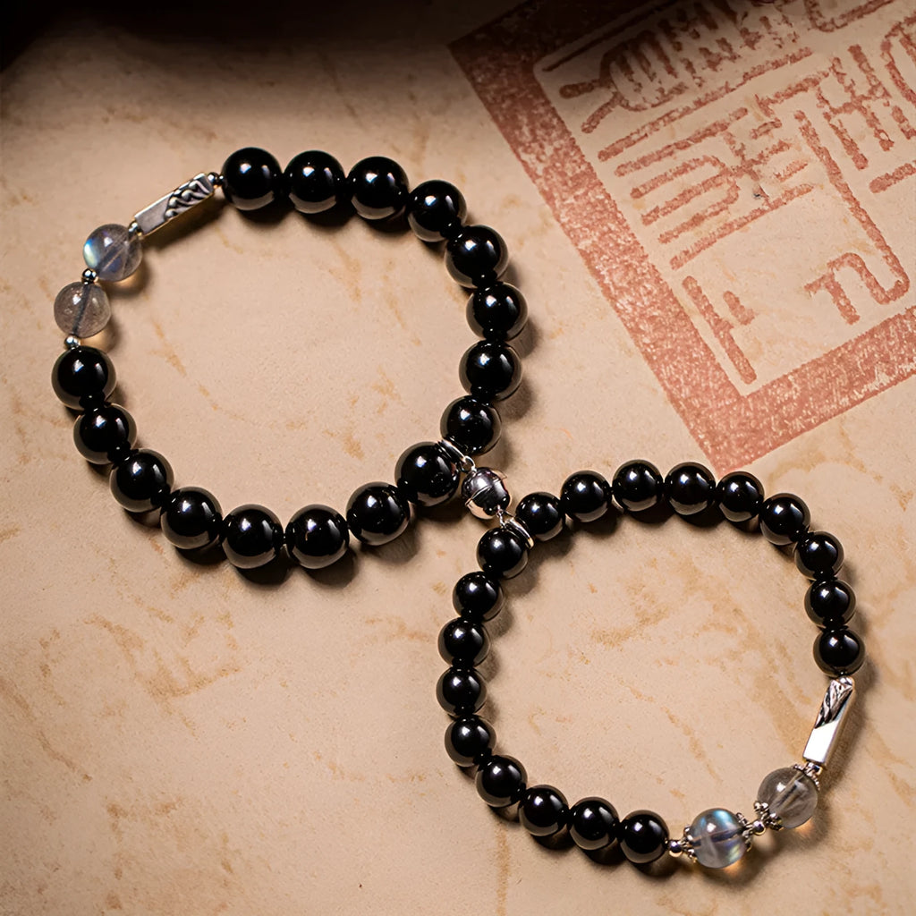 Obsidian Buddha beads DIY couple bracelet kit with 8mm and 10mm national style beads