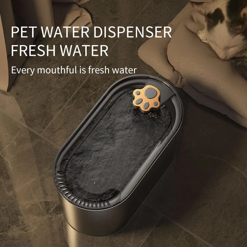Blue automatic cat water fountain with 3L capacity, LED light, and triple filter system