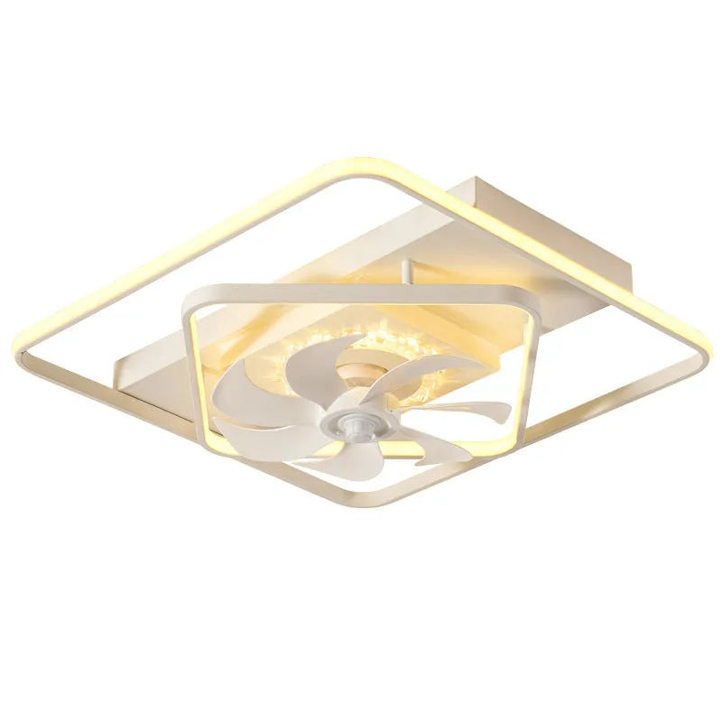 Modern thin-blade ceiling fan with integrated light fixture in a contemporary style.