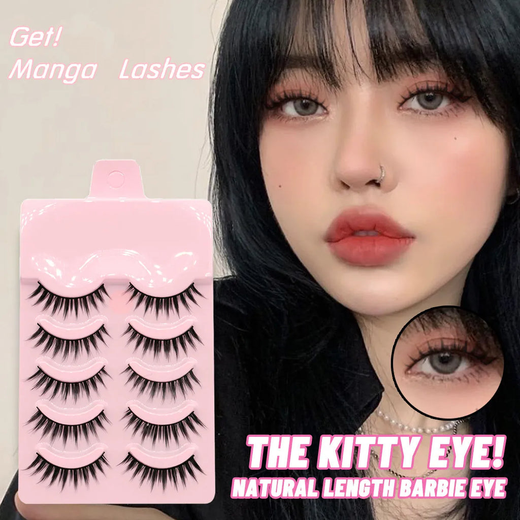 Five pairs of natural wispy manga false eyelashes for anime cosplay in styles 007, 008, and 009.