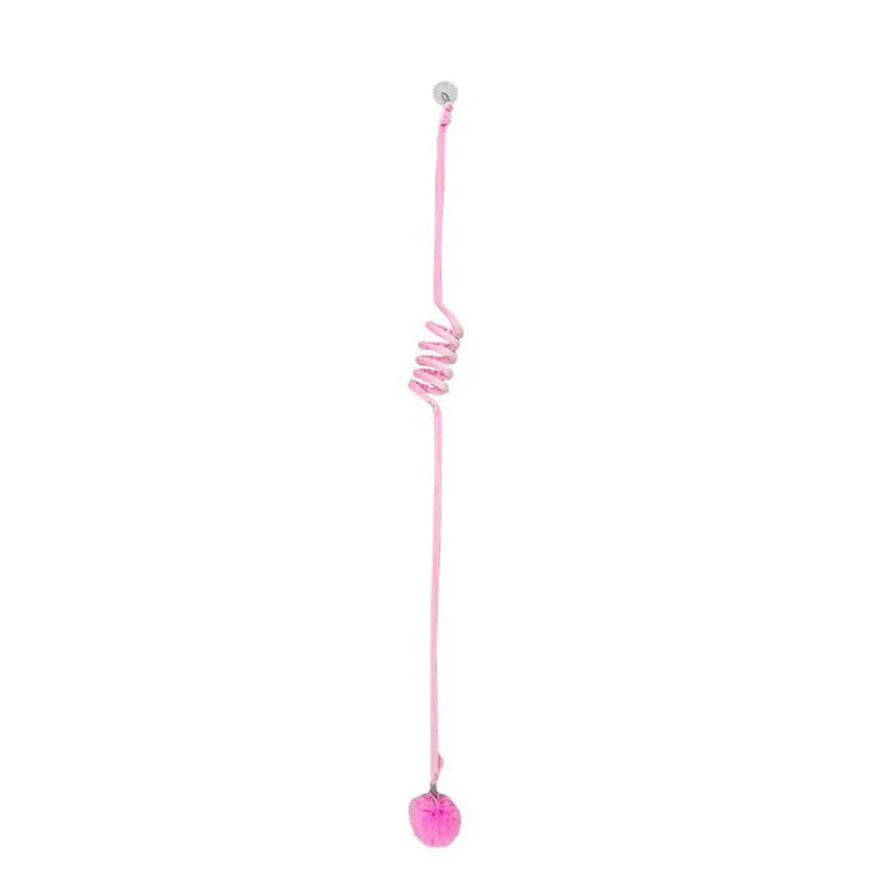 Kitten playing with hanging spring toy featuring inflatable ball and suction cup mount in various colours