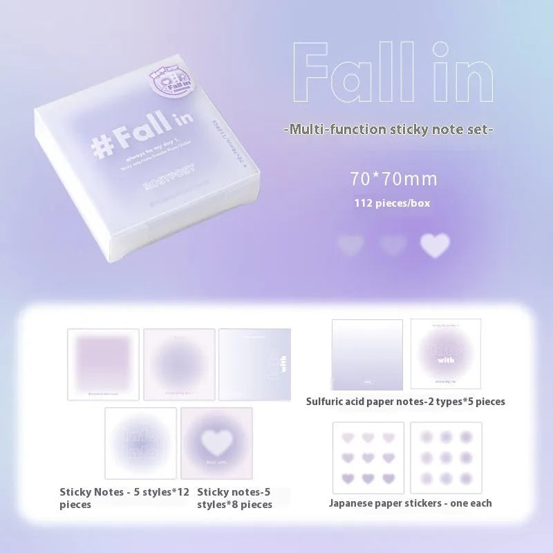 70x70mm gradient parchment multifunctional notepad with blush cover showing interior sticky notes and parchment paper sheets